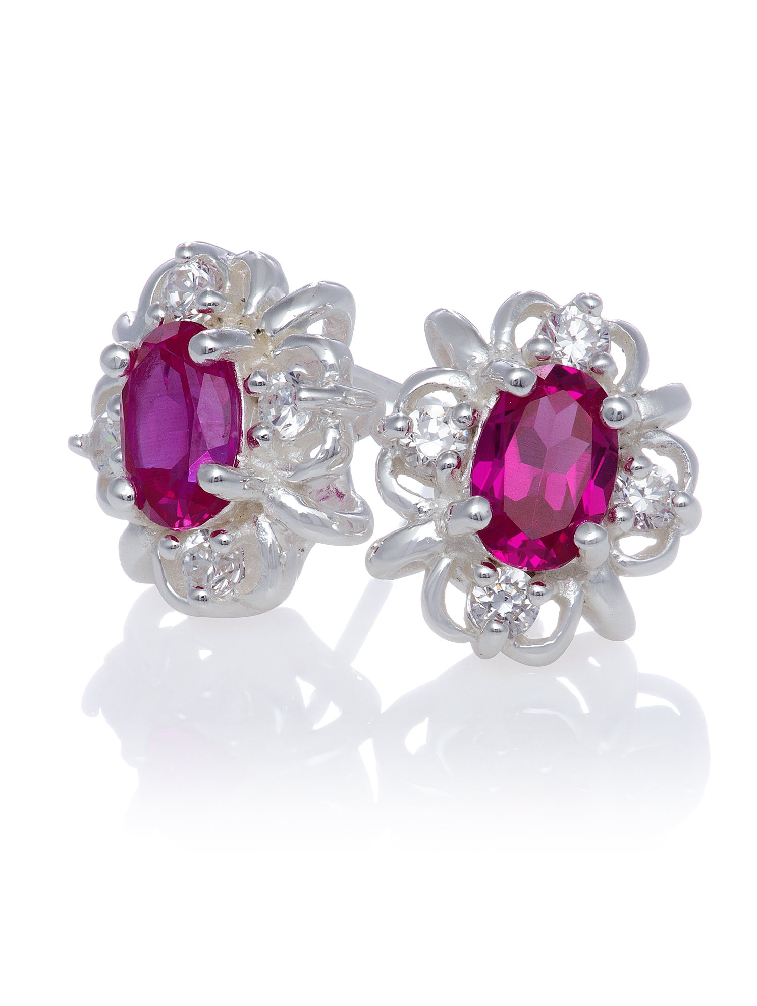 Rose Gold Flashed Sterling Silver Created Ruby Crown Stud Earrings 