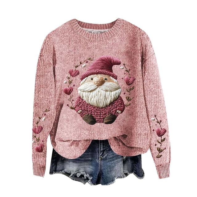 Zhanying Chandail d'Automne pour Femmes Col Rond Graphique Chandail pour Femmes Grande Taille Chandail Festif de Vacances
