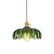 KAUDGHY Kitchen Island Green Glass Pendant Lights, Vintage Brass Hanging Lamp, Pendant Light Fixtures for Dining Room, Living Room, Bedroom