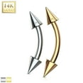 thumbnail image 3 of Spike End Eyebrow Curve Ring 14 Karat Solid Gold 16g, 3 of 3