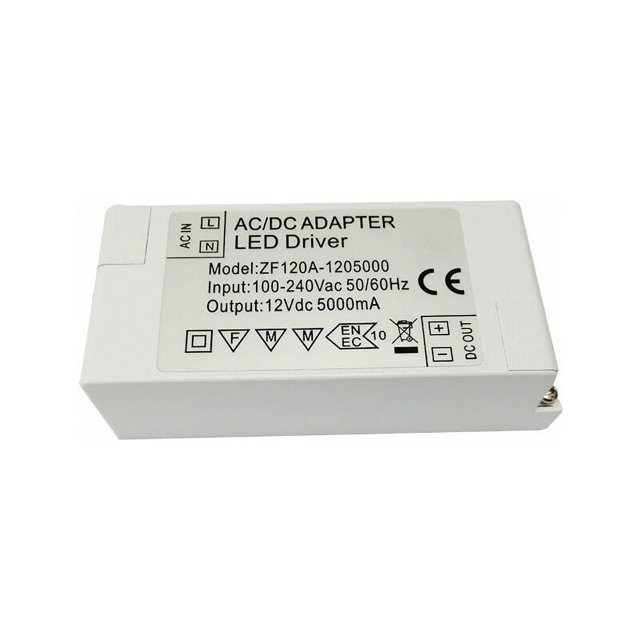 Fuente de alimentación LED de 12 V, transformador LED de 60 W CA 220 V a 12 V CC 5 A, adaptador convertidor de controlador LED de voltaje constante, para tiras LED y bombillas LED Mr16 G4