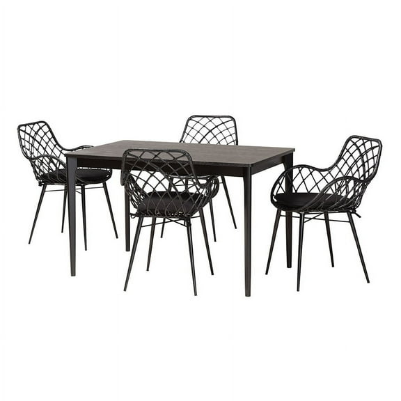 Baxton Studio Ballerina Modern Bohemian Black Finished Wood and Rattan 5-Piece Dining Set