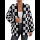 thumbnail image 2 of Cárdigan de Cuadros de Talla Grande para Mujer, Suéter Holgado con Estampado A Cuadros y Abertura Frontal, Prenda Exterior y Negro L, 2 of 10