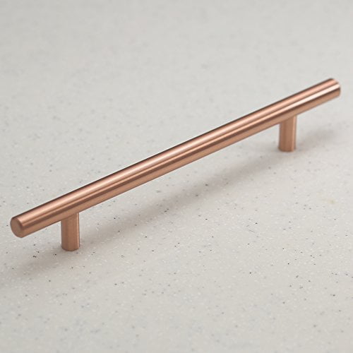 Satin Copper Cabinet Hardware Euro Style Bar Handle Pull - 6' Hole Centers, 8-3/4'' Overall Length