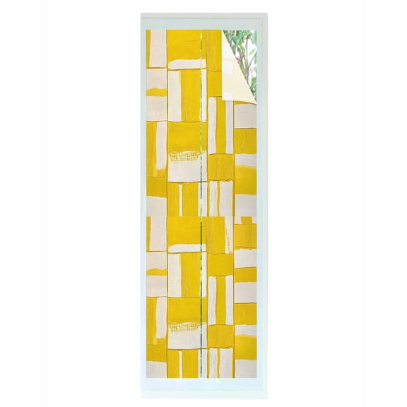 Window Privacy Film Yellow Geometric Stained Glass Window Film Decorative Sun Block Window Cover Abstract Color Block Modernism Window Clings Static Adhesive Sticker for Bathroom 23.6"x78.7"