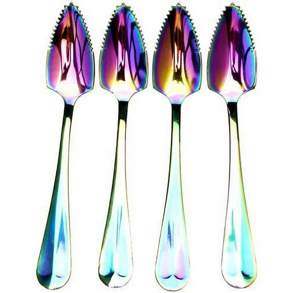 JOXO Stainless Steel Grapefruit Spoons for Citrus Fruit, Rainbow Magic Mirror Finish Serrated Grapefruit Spoons, Watermelon Dessert Spoon Set of 4