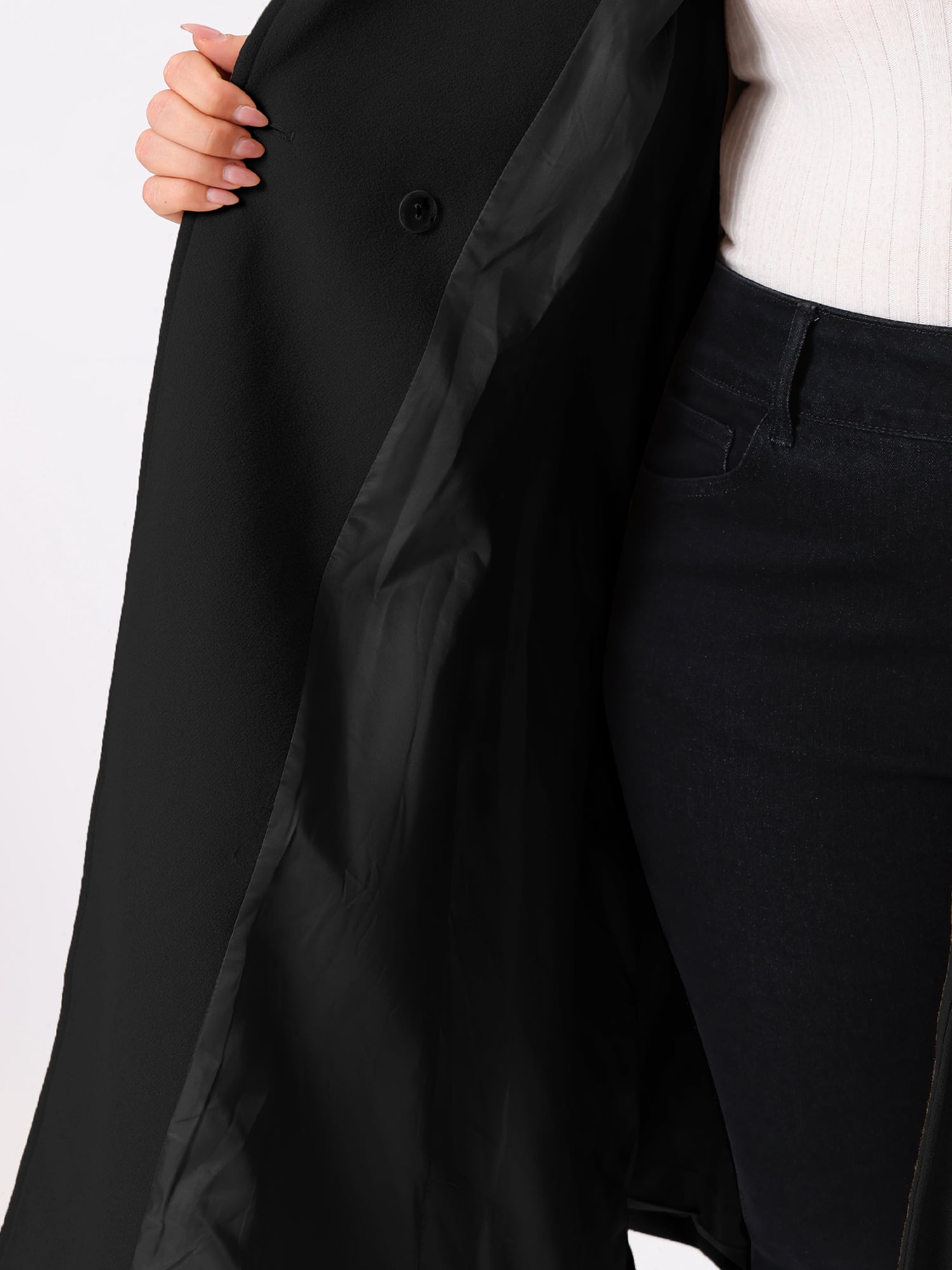 DARING DIVA Women's Plus Size Notch Lapel Double Breasted A Line Coat 1X Black