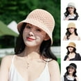 thumbnail image 2 of Women Beach Hat Knitted Hollow Out Patchwork Stripes Crochet Floppy Top Summer Hats Outdoor Supply, 2 of 7