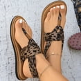 thumbnail image 5 of Women's Fashion Leopard Print Slingback Sandals Open Toe Ankle Strap Flat Dress Shoes Lightweight Flip Flops Beach Sandal Brown Size 6, 5 of 9
