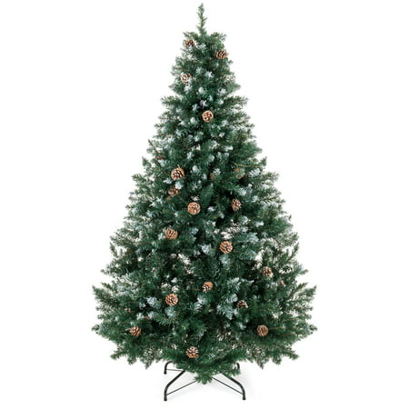 Best Choice Products 6ft Hinged Artificial Christmas Tree Holiday Decor w/ Snow Flocked Tips, Pine Cones, Metal