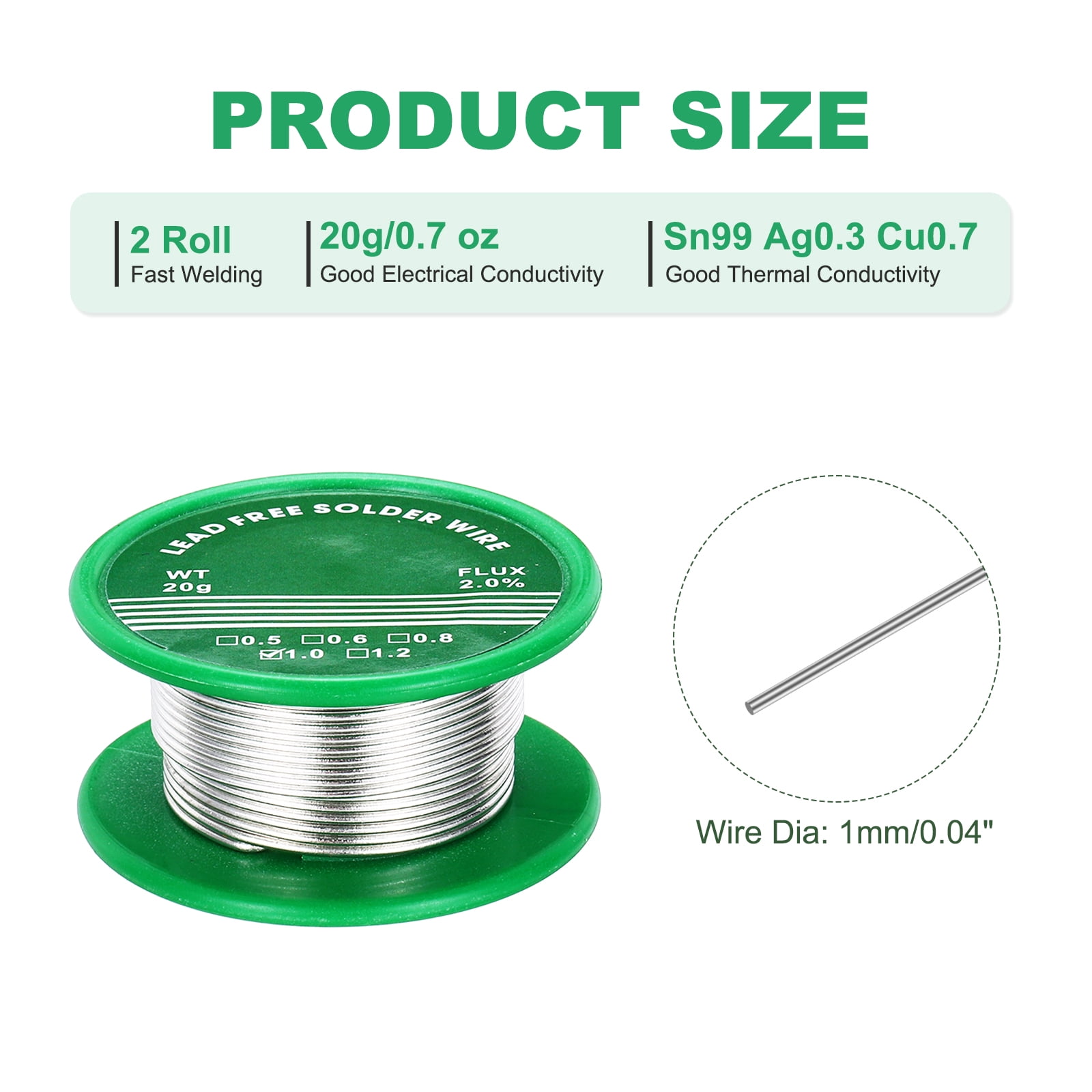2pcs Rosin Core Solder, 20g Tin Solder Wire Flux Core Solder 1mm for Electrical Soldering