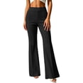 thumbnail image 2 of Inverelee Ladies High Waist Front Center Seam Solid Slim Flare Pants Soft Stretchy Knit Fabric Daily Casual Bell Bottom Trousers Black XL, 2 of 7