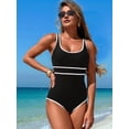 thumbnail image 4 of Women'S Color Block One-Piece Athletic Swimsuit Sports Tummy Control Cheeky Bathing Suits White S, 4 of 9