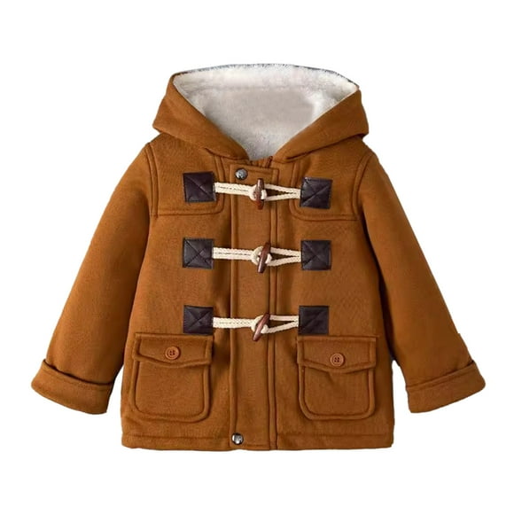 JAKANYQ Toddler Baby Hooded Jacket Outerwear Duffle Zipper Winter Coat Brown 6-12 Months