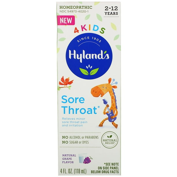 Hyland's Kids Sore Throat Relief for Children Ages 2+ Cold Medicine Natural Flavor, Grape, 4 fl