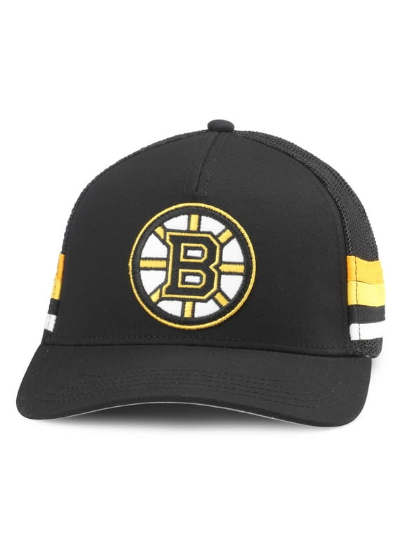 Men's American Needle Black Boston Bruins HotFoot Stripes Trucker Adjustable Hat - OSFA