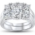 thumbnail image 1 of 3 ct Diamond Engagement Wedding Ring Set 3-Stone Matching Band 14k White Gold, 1 of 4