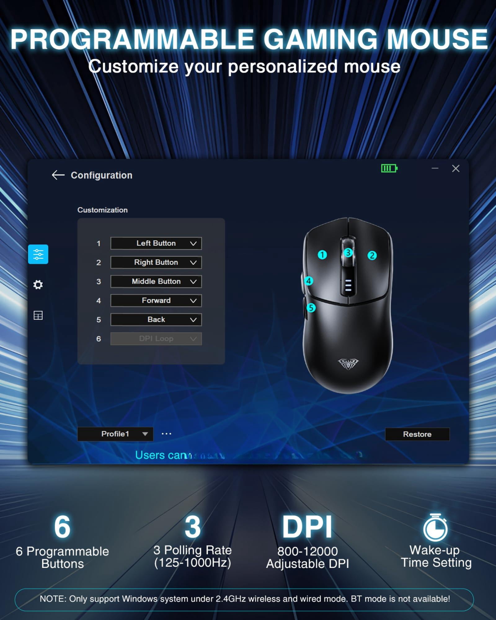 Sc580 Wireless Gaming Mouse  Tri-mode 2.4g/bt5.0/usb-c 12000 Dpi Rechargeable With 6 Buttons Computer For Laptop/pc/mac/tablet