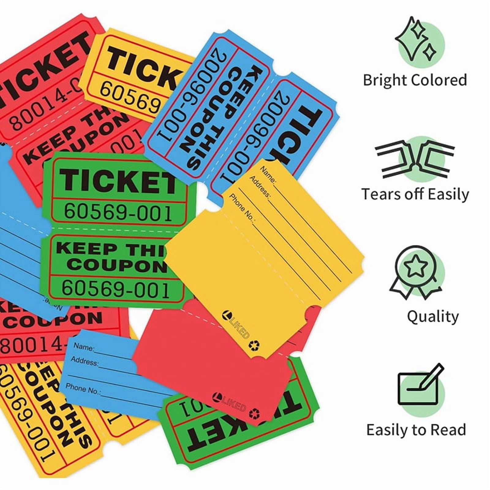 4000 Double Raffle Tickets-4 Assorted Colors (Blue,Yellow,Red,Green) 1000 Tickets Per Roll for Fundraisers & Parties
