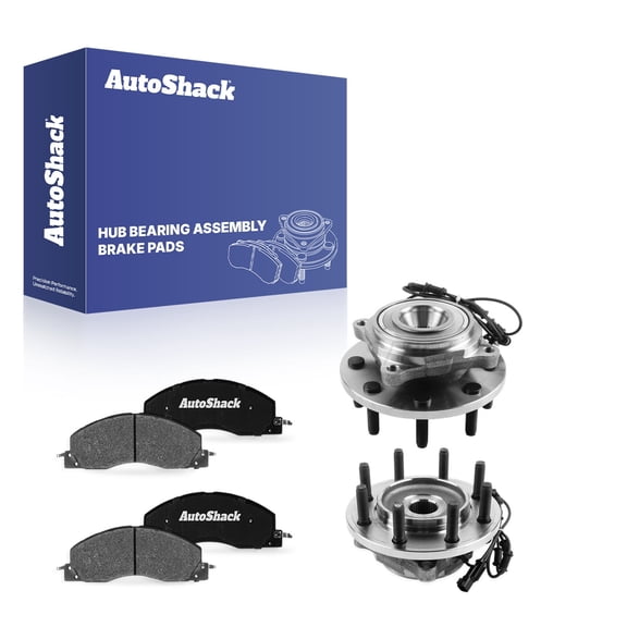 AutoShack Front Ceramic Brake Pads & Hub Bearing Assemblies for Dodge & Ram, Ram 2500 2009-2010 2500 2011 3500 2011 Ram 3500 2009-2010, 4WD L6 5.9L 6.7L V8 5.7L - 8-Lug, with ABS