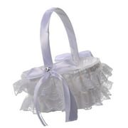 Flower Basket for Girl Petal Basket Fruit Case Candy with Lace Ribbon for Christmas Easter White