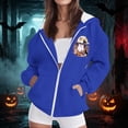 thumbnail image 4 of thefmos Women's Hooded Zip Up Long Sleeve Halloween Print Jacket with Pocket Solid Color Casual Outerwear Fashion Fall Winter Outfit, Blue 3XL, 4 of 8