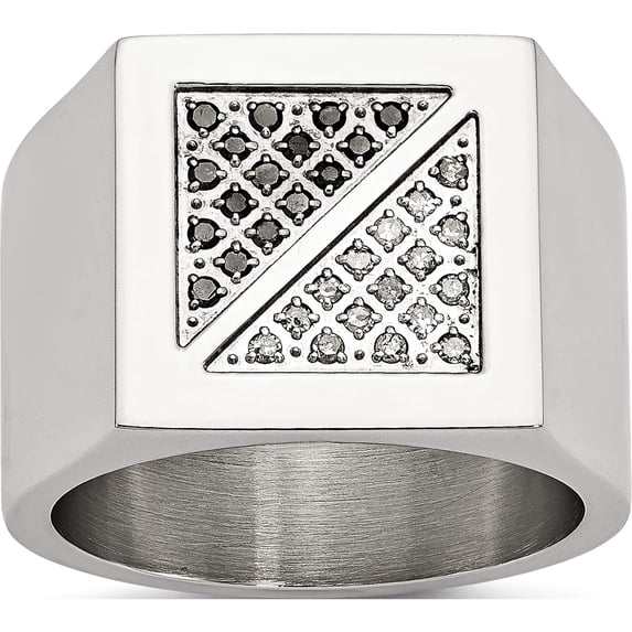 Stainless Steel Polished 1/4Ct Black & White Diamond Ring (Size 10) Made In China sr209-10