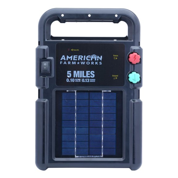 American FarmWorks 0.1 Joule 5-Mile Solar-Powered Fence Energizer, TSC Exclusive with Patented Post Mount and 3-Year Warranty