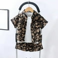 thumbnail image 2 of AUNVITO Boys Fashion Printed Shirt & Pants Set Casual Button Front Short Sleeve Lightweight Top with Collar for 2-14 Years, 2 of 3
