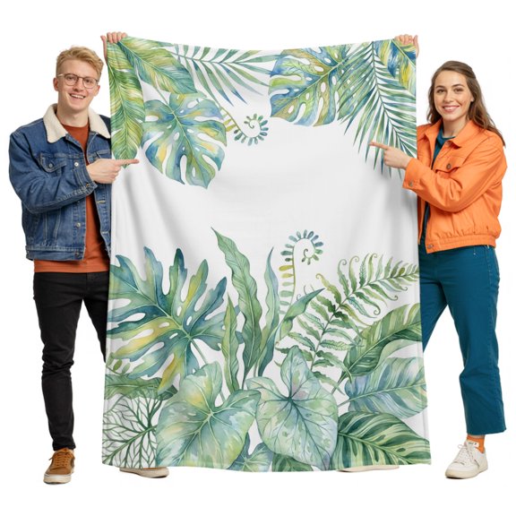 Flannel Throw Blanket for Couch Sofa Bed, Green Watercolor Leaves Farm Plant Soft Cozy Warm Fuzzy Blanket 40x50in
