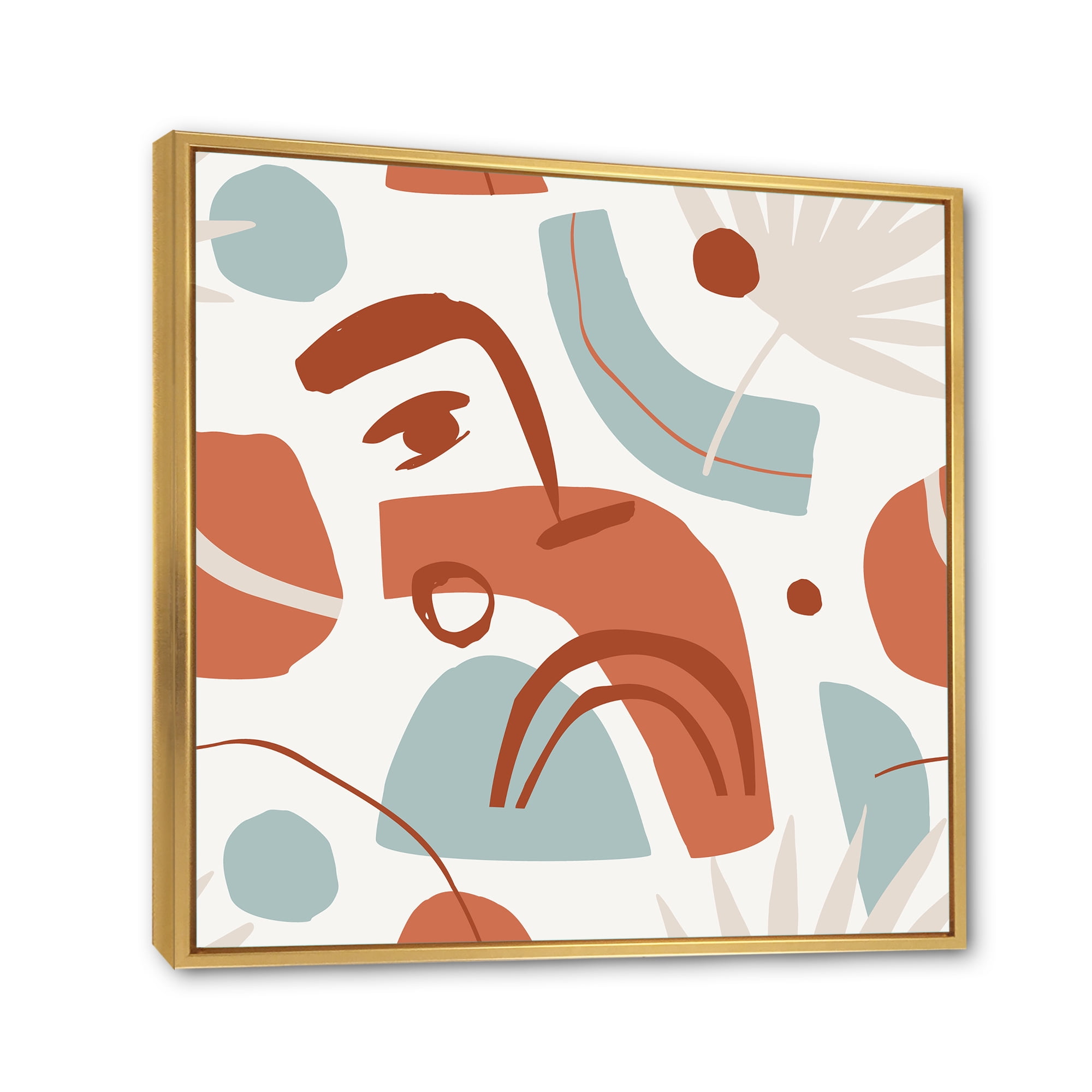 Designart 'Tropical Palm Leaves With Geometrical Shapes' Modern Framed Canvas Wall Art Print