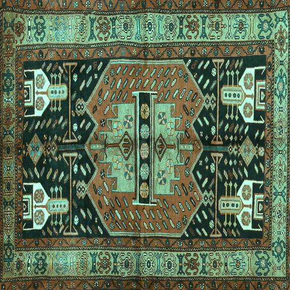 Ahgly Company Machine Washable Indoor Square Abstract Turquoise Blue Contemporary Area Rugs, 4' Square