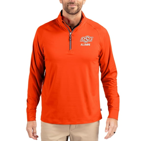 Men's Cutter & Buck Orange Oklahoma State Cowboys Adapt Eco Knit Stretch Recycled Quarter-Zip Pullover