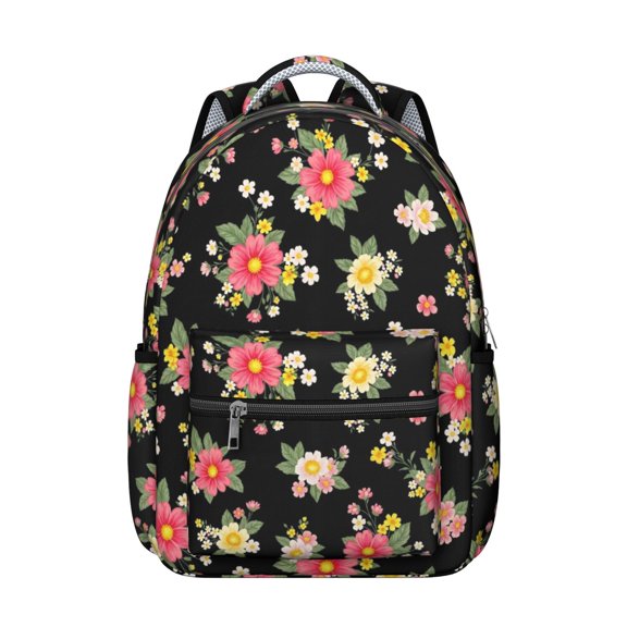 Pioneer Flower Floral Print Pattern Backpack for School, Cute School Bag with Adjustable Shoulder Straps and Padded Back, 15.3"x11"x7.1"