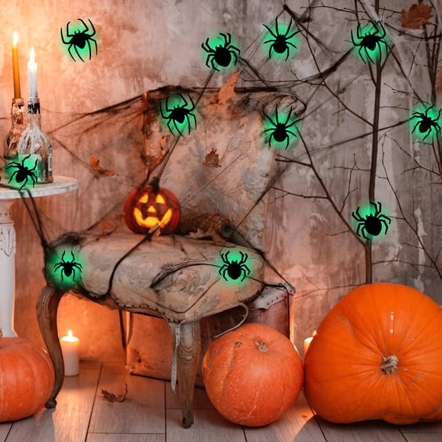 JASKFLY Spider Wall Sticker Halloween LED Flashing Window Wall Sticker Decoration Light with Adhesive Back,Home Decor|Plastic,C