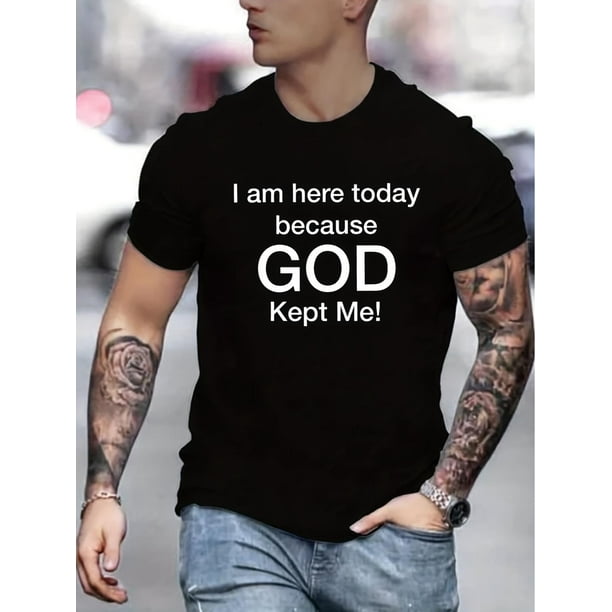 Tees For Men, 'God Kept Me' Print T Shirt, Casual Short Sleeve Tshirt For Summer Spring Fall, Tops As Gifts Tee For Adult, Men, Women, Teen, Teenager, Adolescent, Youth.