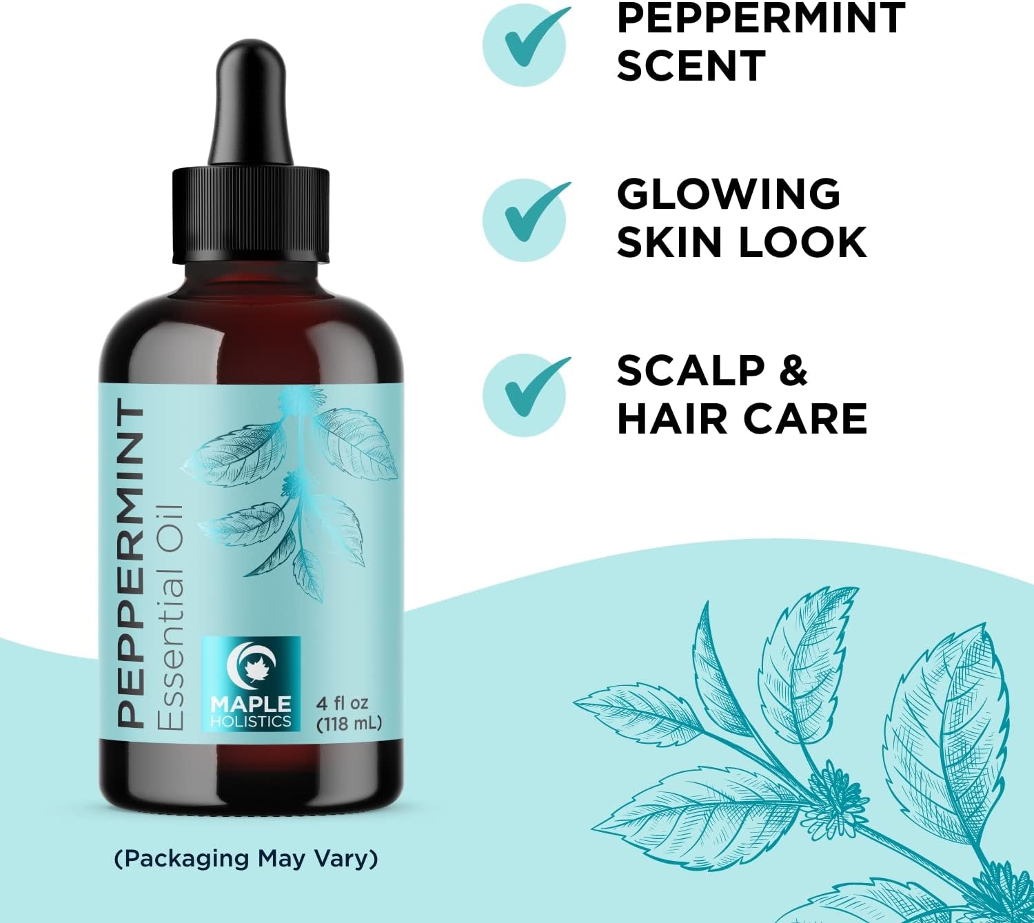 Maple Holistics Peppermint Essential Oil for Diffuser Aromatherapy - 100% Pure Peppermint Oil for Hair Skin and Nails Plus Undiluted Refreshing