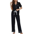 thumbnail image 2 of Zoeecloth Women’s 2Pcs Pajama Pjs Sets Short Sleeve Top with Shorts Pajama Long Pants Set Button down Soft Lounge & Sleepwear L-XL, 2 of 8
