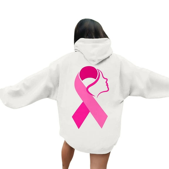 Fiaer,Hoodies for Cancer Awareness,Womens Tops Loose Fit Casual Trendy,Long Sleeve Plus Size Drawstring Hooded Pullover with Pocket White1 XL