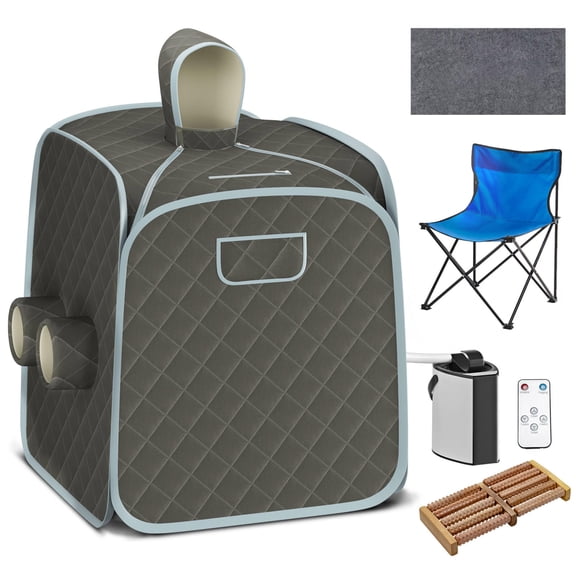 800W Portable Steam Sauna Tent with 3L Steamer, 9 Temperature Levels, 9 Timer Settings, Gray