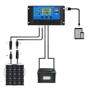 30A Solar Charge Controller, TSV Solar Panel Controller 12V/24V PWM Auto Parameter, Adjustable LCD Display Solar Panel Battery Regulator with Dual USB, Renewable Energy Controllers