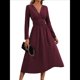 thumbnail image 3 of Vestido de Larga para Mujer, Elegante, con Escote en V, Holgado, para Invitadas de Boda, Fiestas, Formales, para Otoño. Rojo Púrpura XL, 3 of 9
