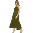 thumbnail image 2 of eloria Women's Long A-line Dress Party Wear Strip Dress Size: 3XL | Color: Olive Green, 2 of 5