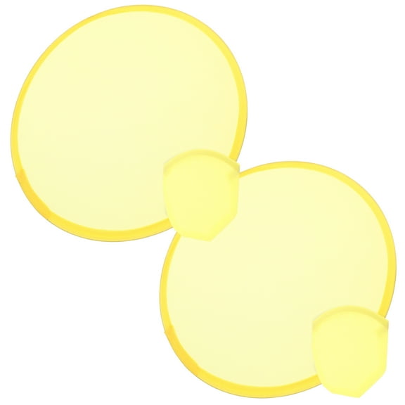 Yellow Foldable Hand Fans for Summer Portable Round Fans Made of Plastic and Fabrics 2 Pieces