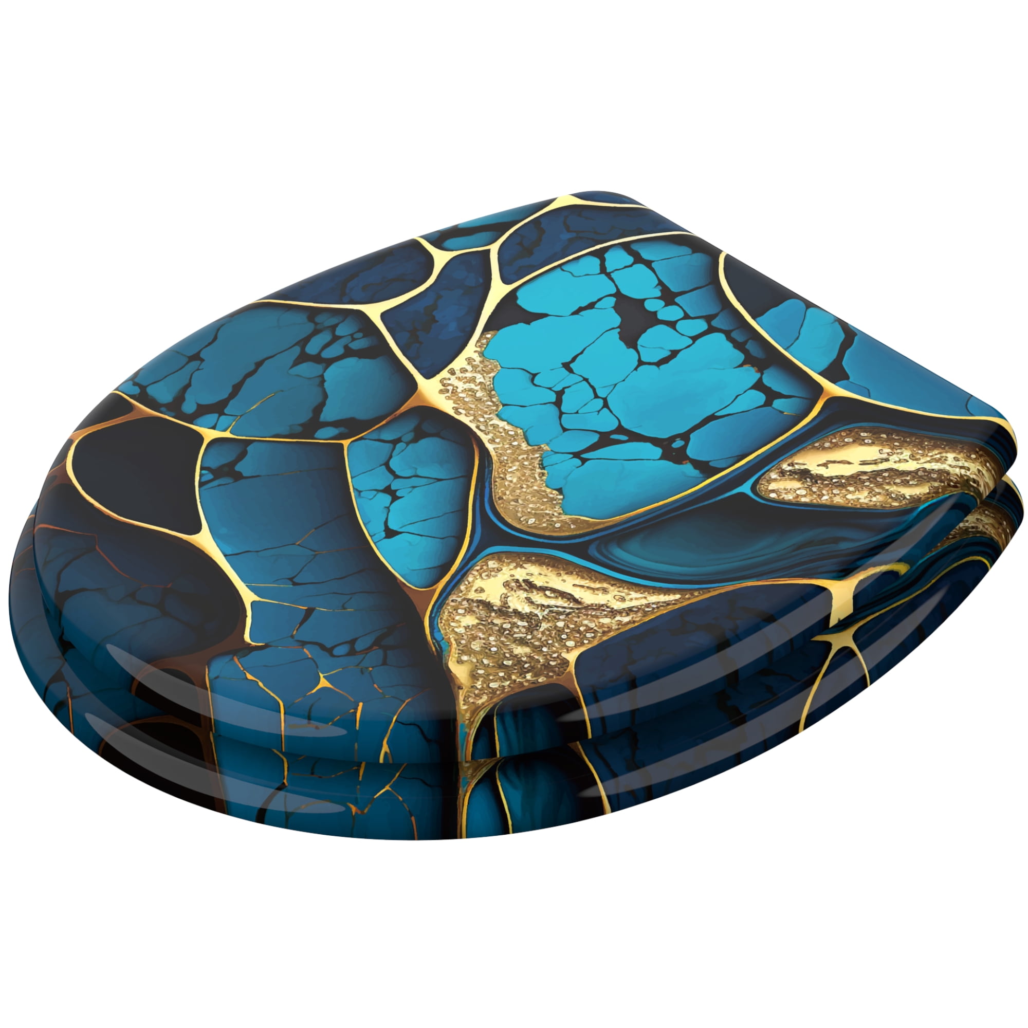 Sanilo Toilet Seat ROUND, Soft Close, One-Click Quick Release, Easy Installation, Non-Slip, Easy to Clean (Marble Cobalt)