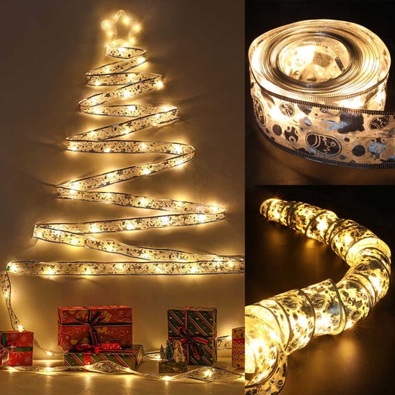 Fmbmuo Ribbon Battery Operated Christmas Lights 50 LED Constant White Christmas Decorations, Neon Plastic Cozy Indoor/Outdoor Use String Lights for Party and Celebration