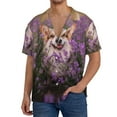thumbnail image 3 of KLL Dog in Lavender Flowers Print Men's Shirt Short Sleeve Button Down Summer Cuba Beach Shirts- X-Large, 3 of 7