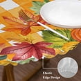 thumbnail image 3 of Orange Pumpkins Round Tablecloth, Fitted Table Cover with Elastic for 55"-60" Round Tables, Checkered Farmhouse Botanical Leaves Table Cloth Outdoor Indoor Dinning Party Waterproof Tablecloths, 3 of 7
