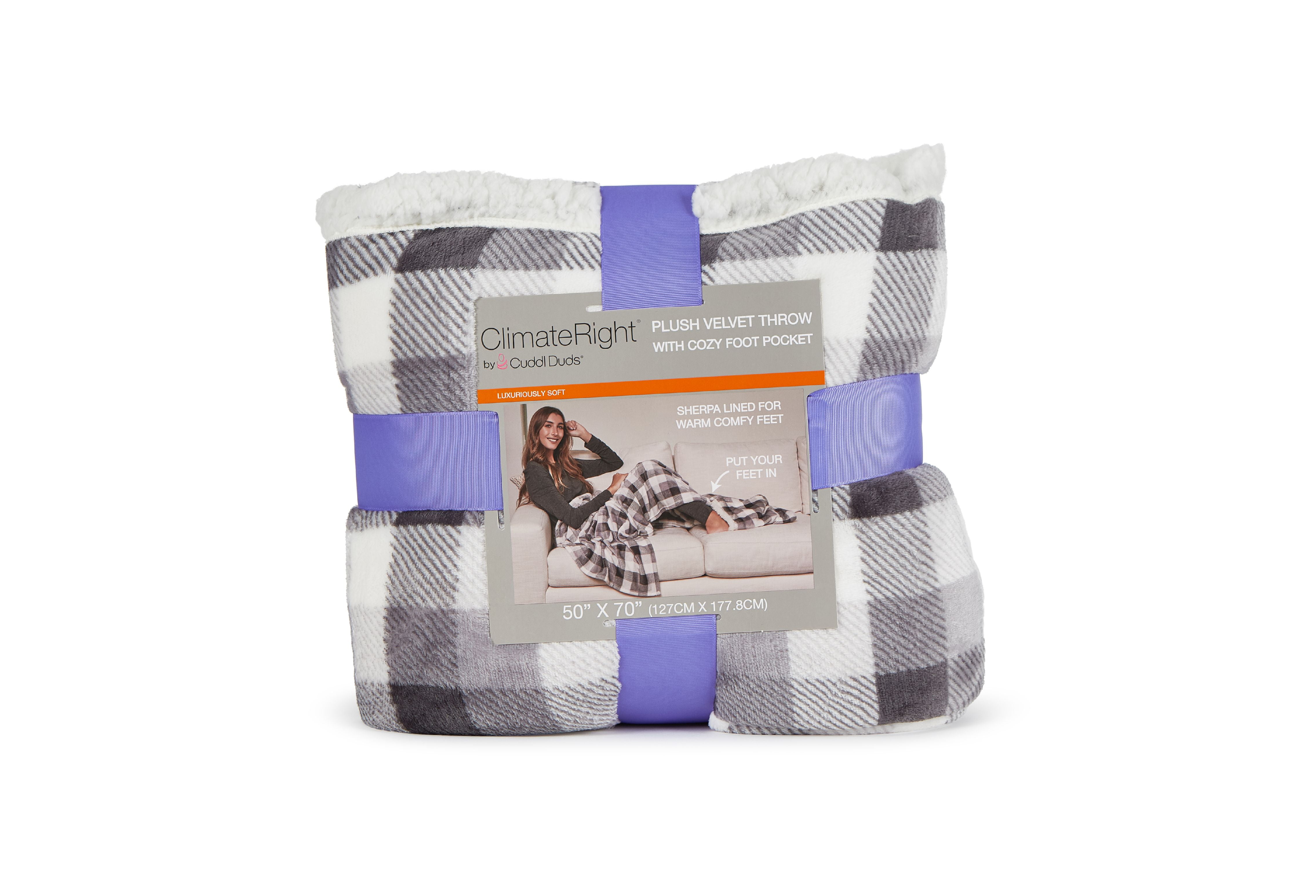 Cuddl Duds Oversized Throw Blanket with a Sherpa Foot Pocket 50