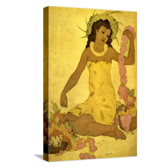 Art.com South Seas Maiden Making Lei Stretched Canvas Print Wall Art, 12" x 18"